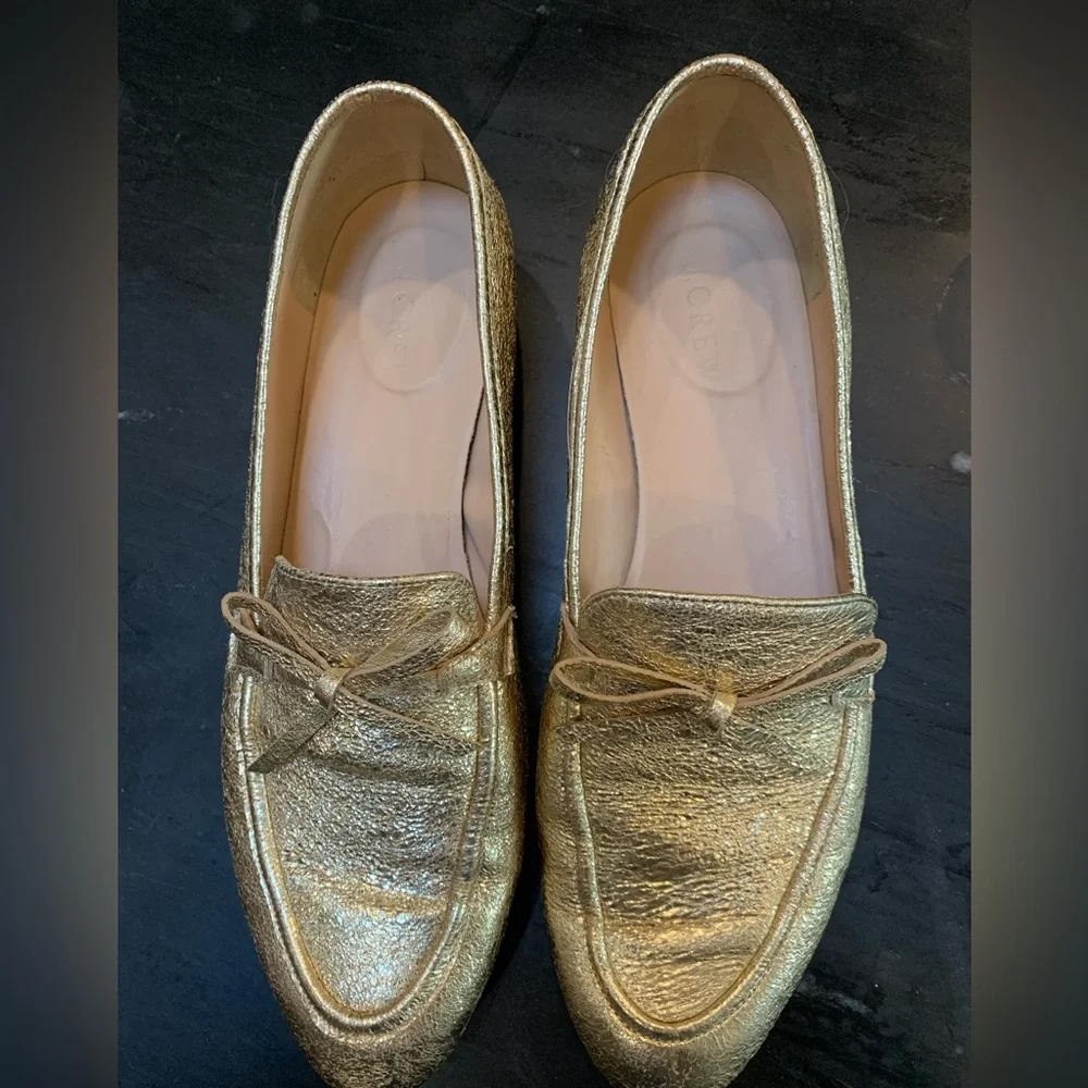 J. Crew Gold Leather Loafers ladies 9.5 - Picture 2 of 7